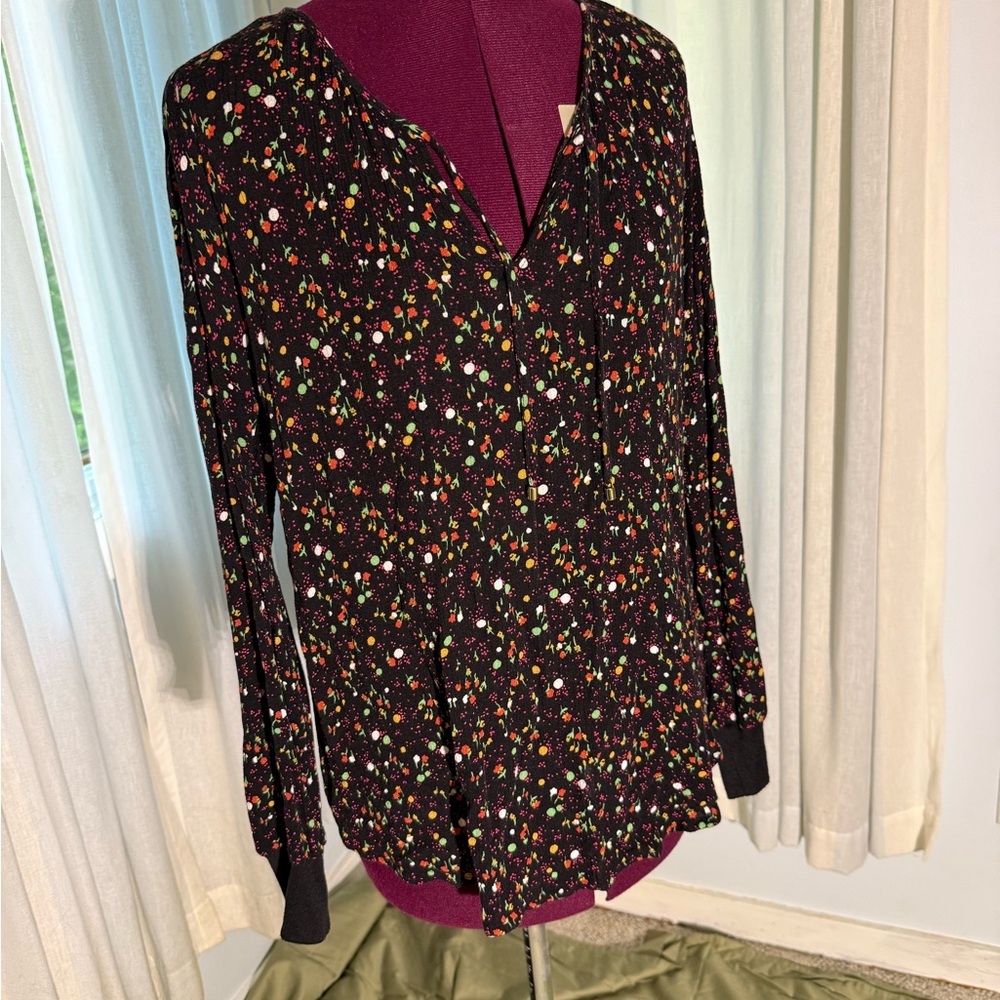 Juicy Couture Black Floral Long Sleeve Blouse